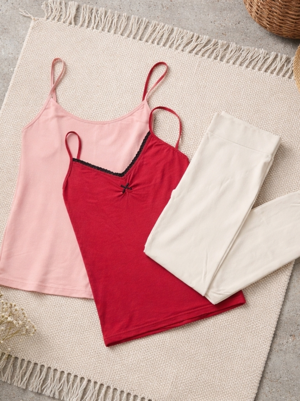 ๐ฃGilligan & O'Malley XL Red Joe Boxer Pink Camisole Set w/ White Leggings OSFA